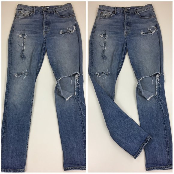 GRLFRND Karolina High Waist Distressed Ripped Austin Wash Button Fly Jeans - Picture 1 of 12